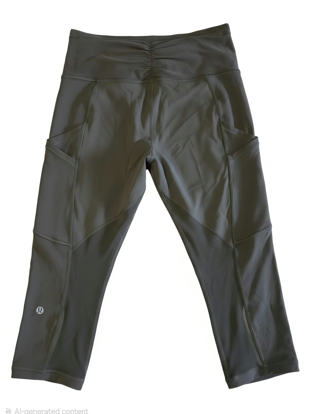lululemon athletica Green Cropped Leggings with Side Pockets and Ruched Waist